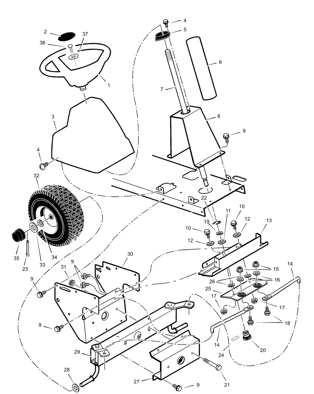 Steering Diagram and Parts List for 309001X48A  Briggs and Stratton Lawn Tractor
